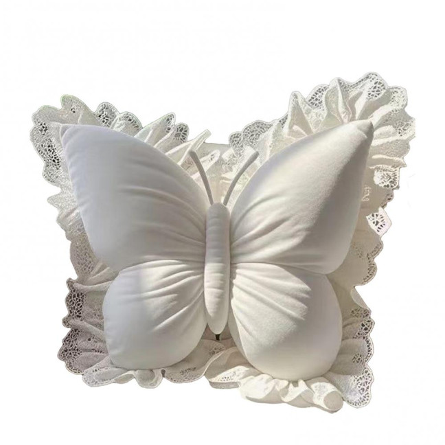 Butterfly Throw Pillow Plush Butterfly Shaped Pillow with Lace Edge Decorative Cute Stuffed Hugging Pillow for Sofa Couch Bed Car Lumbar Support