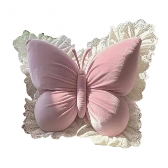 Butterfly Throw Pillow Plush Butterfly Shaped Pillow with Lace Edge Decorative Cute Stuffed Hugging Pillow for Sofa Couch Bed Car Lumbar Support