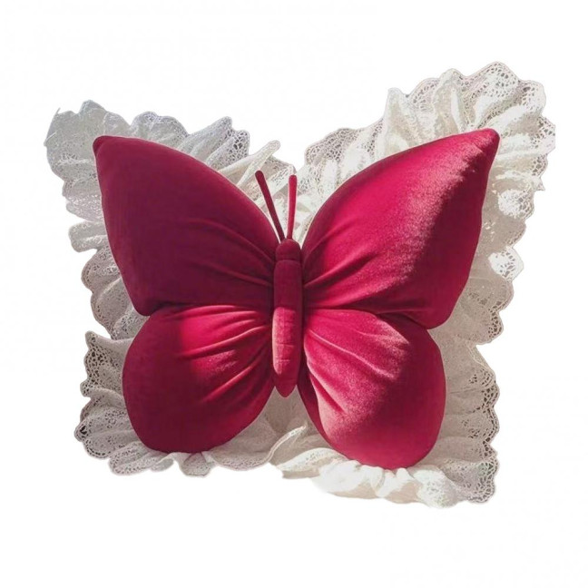 Butterfly Throw Pillow Plush Butterfly Shaped Pillow with Lace Edge Decorative Cute Stuffed Hugging Pillow for Sofa Couch Bed Car Lumbar Support