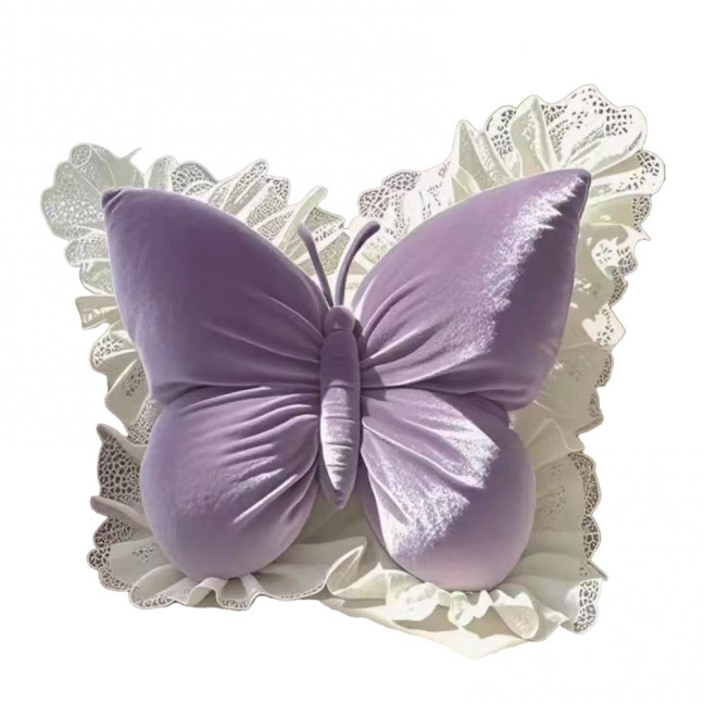Butterfly Throw Pillow Plush Butterfly Shaped Pillow with Lace Edge Decorative Cute Stuffed Hugging Pillow for Sofa Couch Bed Car Lumbar Support