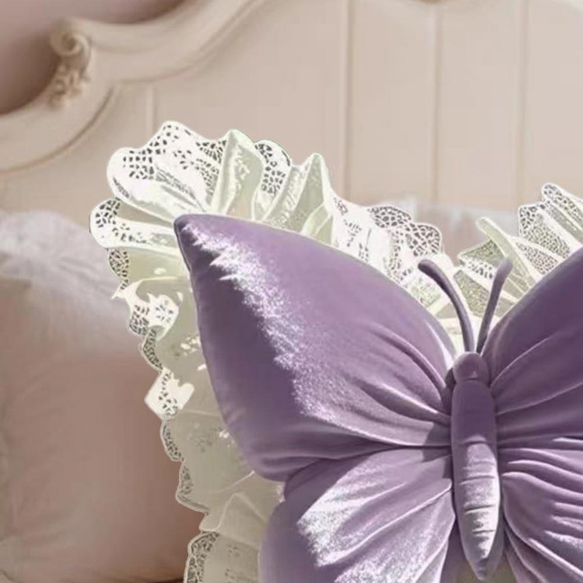 Butterfly Throw Pillow Plush Butterfly Shaped Pillow with Lace Edge Decorative Cute Stuffed Hugging Pillow for Sofa Couch Bed Car Lumbar Support