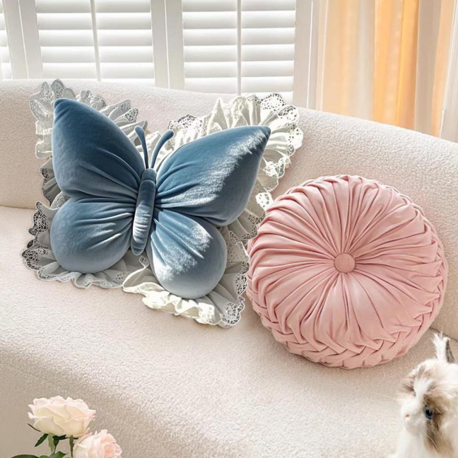Butterfly Throw Pillow Plush Butterfly Shaped Pillow with Lace Edge Decorative Cute Stuffed Hugging Pillow for Sofa Couch Bed Car Lumbar Support