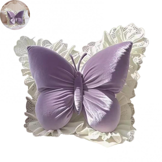 Butterfly Throw Pillow Plush Butterfly Shaped Pillow with Lace Edge Decorative Cute Stuffed Hugging Pillow for Sofa Couch Bed Car Lumbar Support