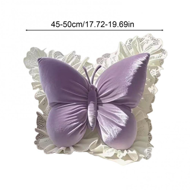Butterfly Throw Pillow Plush Butterfly Shaped Pillow with Lace Edge Decorative Cute Stuffed Hugging Pillow for Sofa Couch Bed Car Lumbar Support