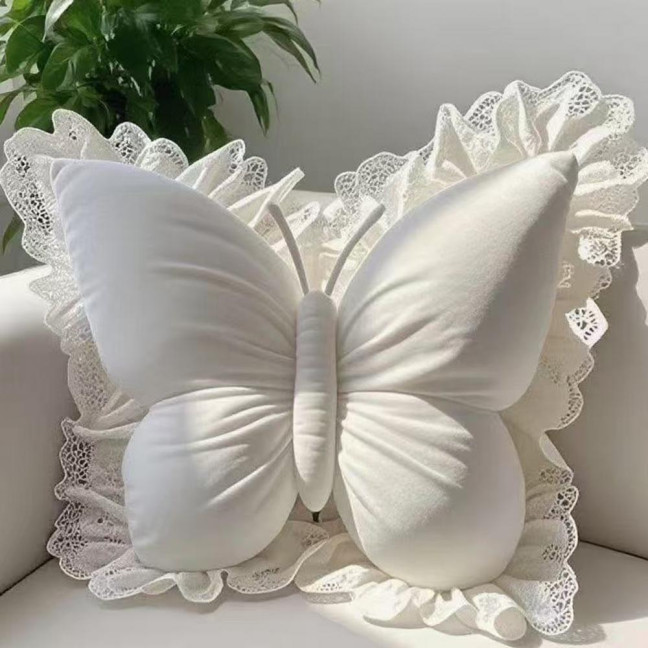 Butterfly Throw Pillow Plush Butterfly Shaped Pillow with Lace Edge Decorative Cute Stuffed Hugging Pillow for Sofa Couch Bed Car Lumbar Support