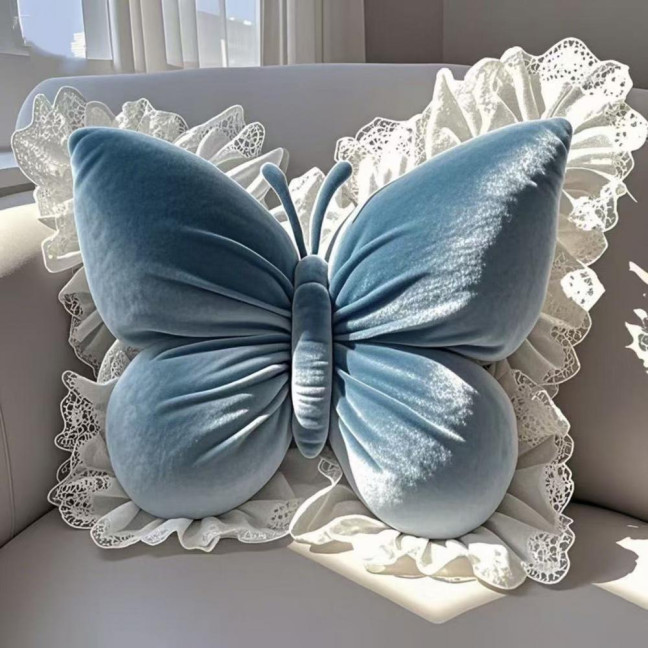 Butterfly Throw Pillow Plush Butterfly Shaped Pillow with Lace Edge Decorative Cute Stuffed Hugging Pillow for Sofa Couch Bed Car Lumbar Support