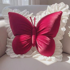 Butterfly Throw Pillow Plush Butterfly Shaped Pillow with Lace Edge Decorative Cute Stuffed Hugging Pillow for Sofa Couch Bed Car Lumbar Support