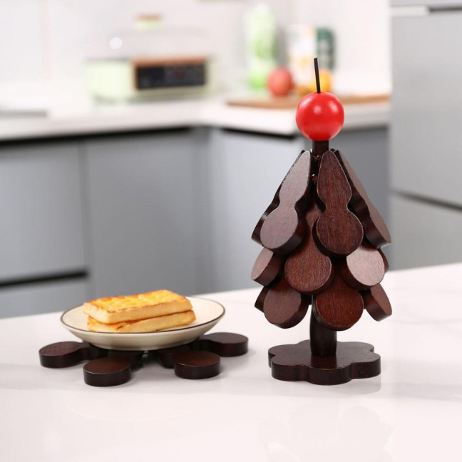 Christmas Tree Coaster Set of 3 Heat Insulation Mat for Water Cups Teapots Dining Plates Wear-Resistant Anti-Scalding Table Protection