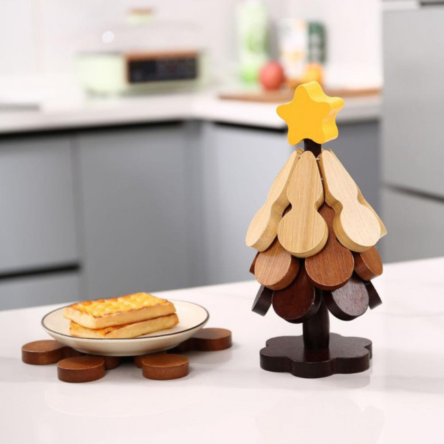 Christmas Tree Coaster Set of 3 Heat Insulation Mat for Water Cups Teapots Dining Plates Wear-Resistant Anti-Scalding Table Protection