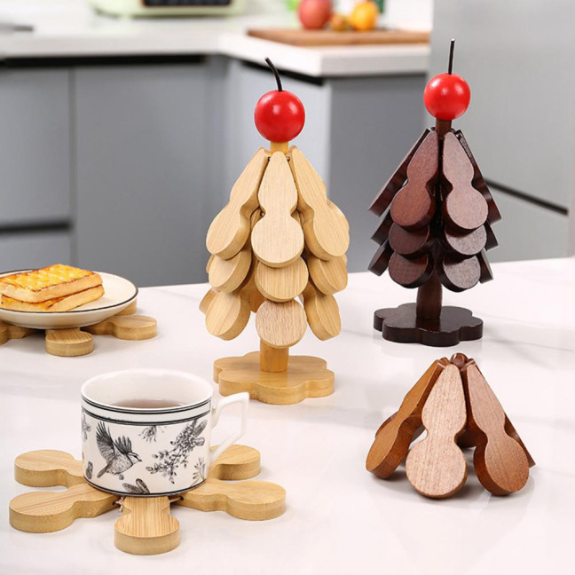 Christmas Tree Coaster Set of 3 Heat Insulation Mat for Water Cups Teapots Dining Plates Wear-Resistant Anti-Scalding Table Protection