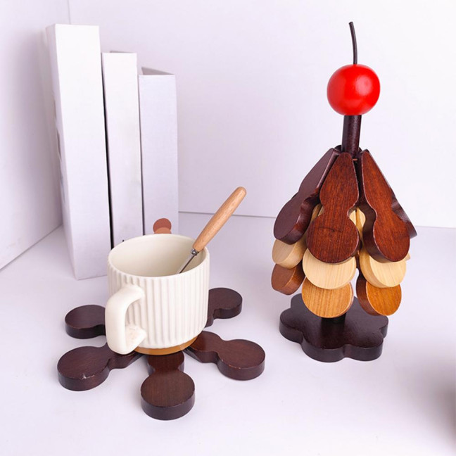 Christmas Tree Coaster Set of 3 Heat Insulation Mat for Water Cups Teapots Dining Plates Wear-Resistant Anti-Scalding Table Protection