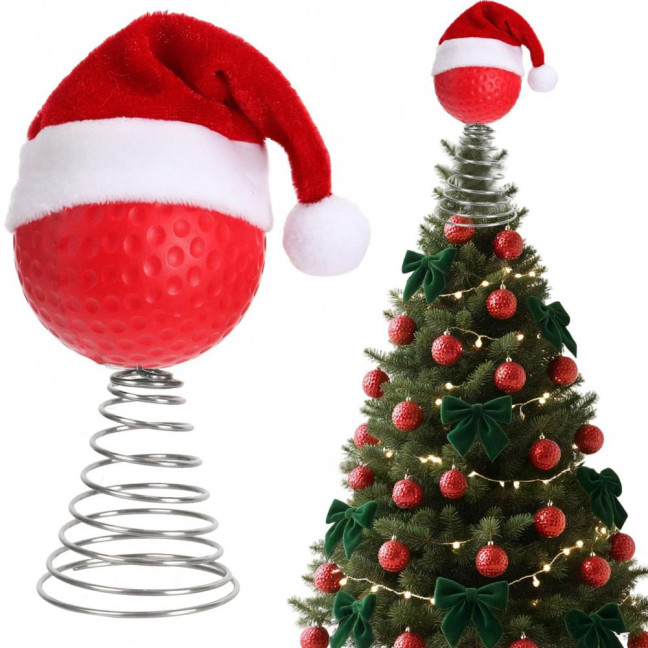 Rugby Christmas Tree Topper with Santa Hat Spring Base Bouncing Sports Ornament Fun Desk Decor for Holiday Parties Valentine's Day Gifts