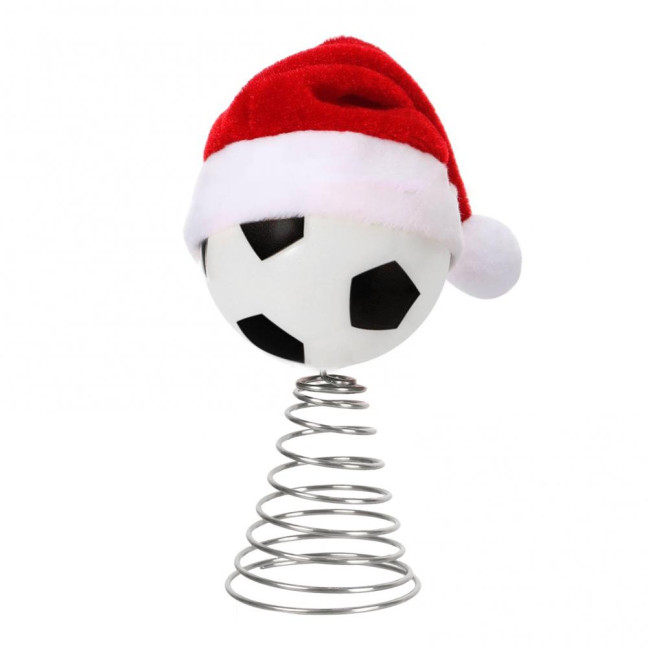 Rugby Christmas Tree Topper with Santa Hat Spring Base Bouncing Sports Ornament Fun Desk Decor for Holiday Parties Valentine's Day Gifts