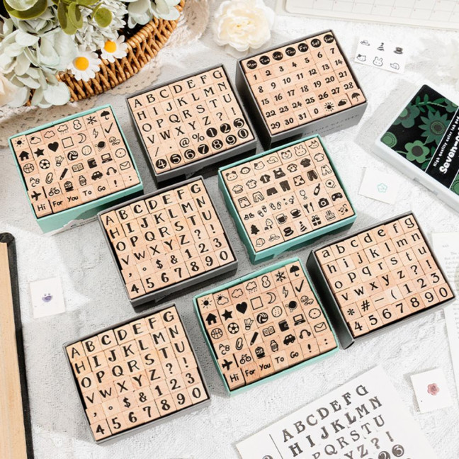 42Pcs/Set Wooden Stamps Mini Alphabet Letter Number Stamps Craft Ink Stamp for DIY Craft Card Photo Album Scrapbooking Envelope