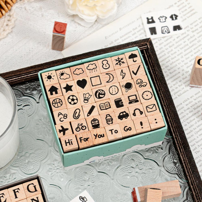 42Pcs/Set Wooden Stamps Mini Alphabet Letter Number Stamps Craft Ink Stamp for DIY Craft Card Photo Album Scrapbooking Envelope