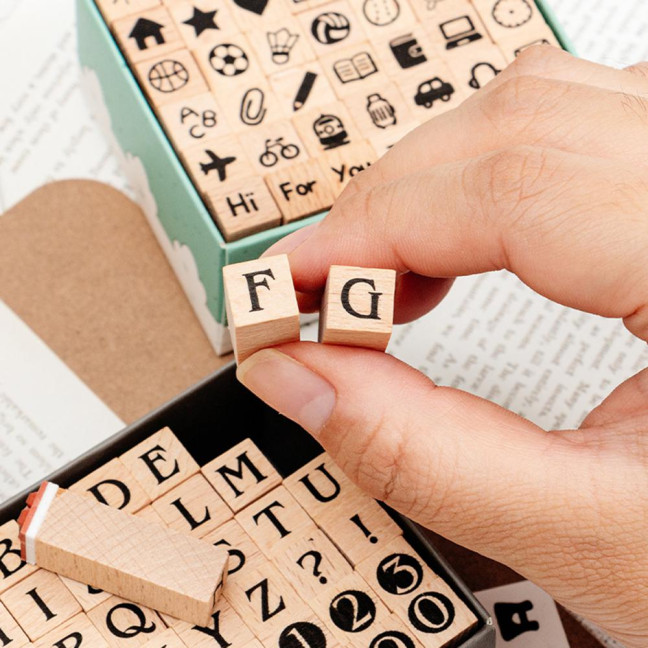 42Pcs/Set Wooden Stamps Mini Alphabet Letter Number Stamps Craft Ink Stamp for DIY Craft Card Photo Album Scrapbooking Envelope