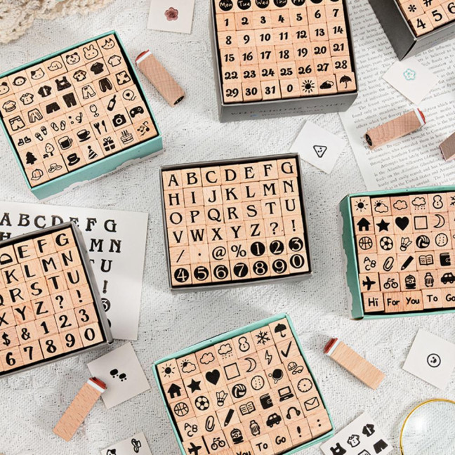 42Pcs/Set Wooden Stamps Mini Alphabet Letter Number Stamps Craft Ink Stamp for DIY Craft Card Photo Album Scrapbooking Envelope
