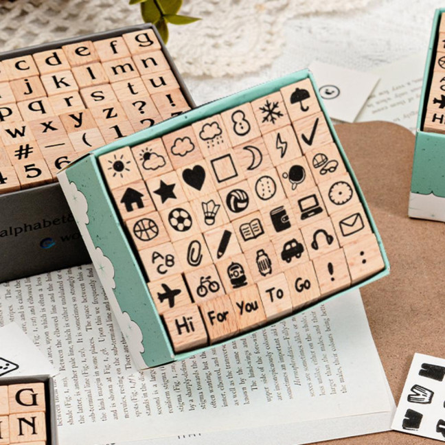 42Pcs/Set Wooden Stamps Mini Alphabet Letter Number Stamps Craft Ink Stamp for DIY Craft Card Photo Album Scrapbooking Envelope