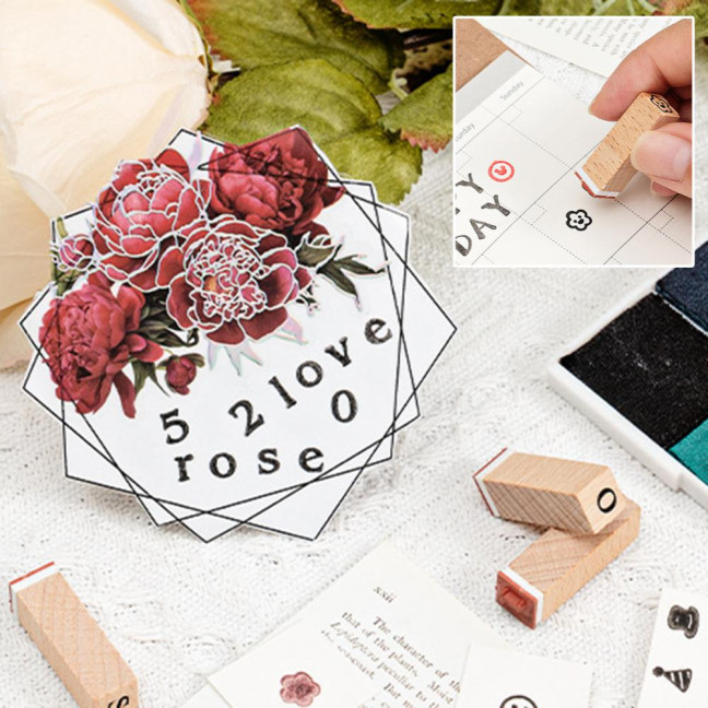 42Pcs/Set Wooden Stamps Mini Alphabet Letter Number Stamps Craft Ink Stamp for DIY Craft Card Photo Album Scrapbooking Envelope