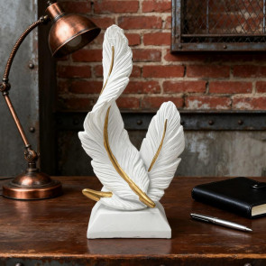 Artistic Feather Statue Modern Green White Feather Shape Resin Figurine Sculpture Home Office Desktop Decoration Ornament 