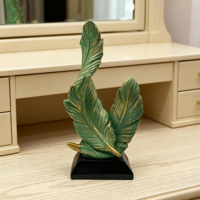 Artistic Feather Statue Modern Green White Feather Shape Resin Figurine Sculpture Home Office Desktop Decoration Ornament 