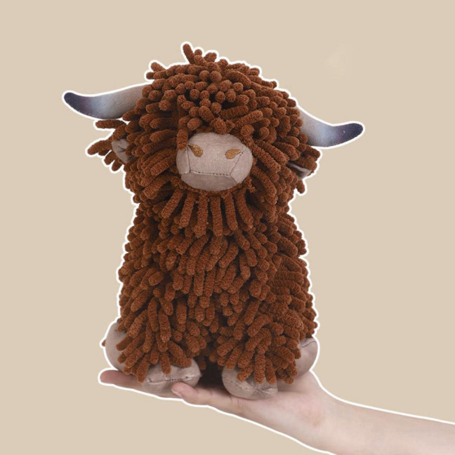 Fuzzy Animal Hand Towel Chenille Highland Cow Decorative Towel Cute Doll Absorbent Hand Towel for Bathroom Kitchen