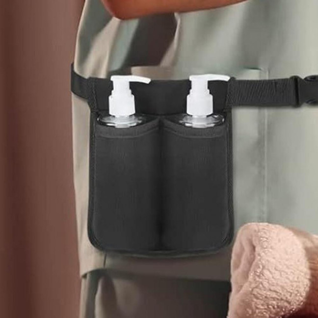 Massage Bottle Bag Lotion Essential Oil Waist Holder with Adjustable Belt Massage Therapist Holster for 1 or 2 Bottles Easy Access