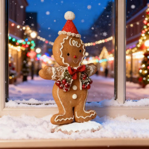 Christmas Gingerbread Man Night Light Battery Powered Resin Cookie Man Decoration Lamp Home Office Bedroom Kids Room Holiday Party Ornament 