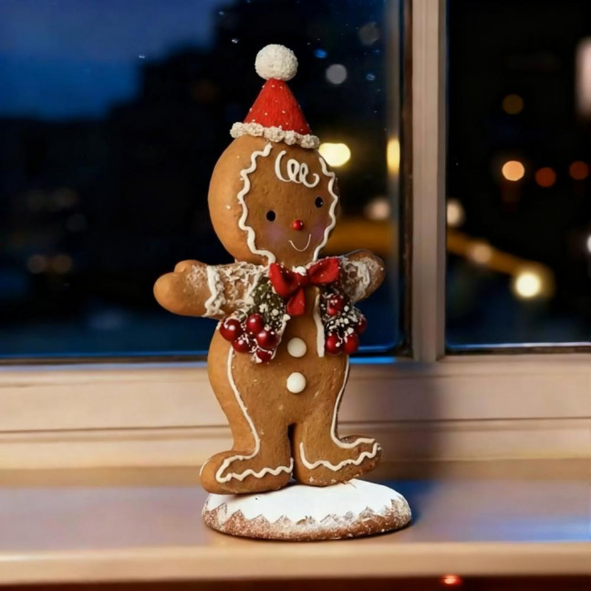 Christmas Gingerbread Man Night Light Battery Powered Resin Cookie Man Decoration Lamp Home Office Bedroom Kids Room Holiday Party Ornament 