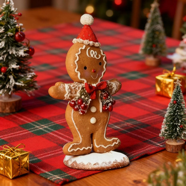 Christmas Gingerbread Man Night Light Battery Powered Resin Cookie Man Decoration Lamp Home Office Bedroom Kids Room Holiday Party Ornament 