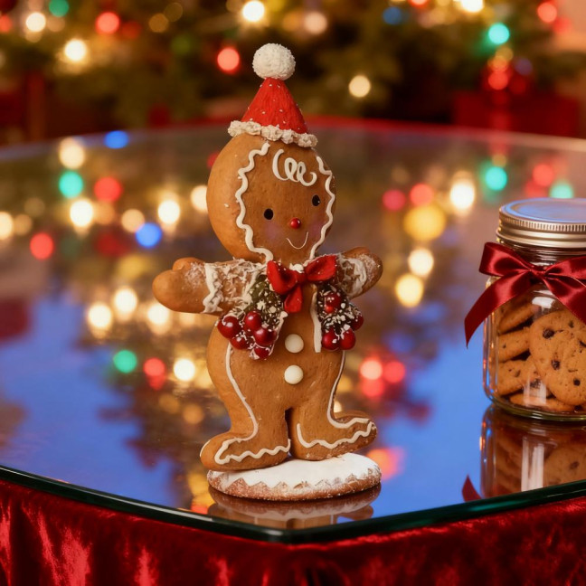 Christmas Gingerbread Man Night Light Battery Powered Resin Cookie Man Decoration Lamp Home Office Bedroom Kids Room Holiday Party Ornament 
