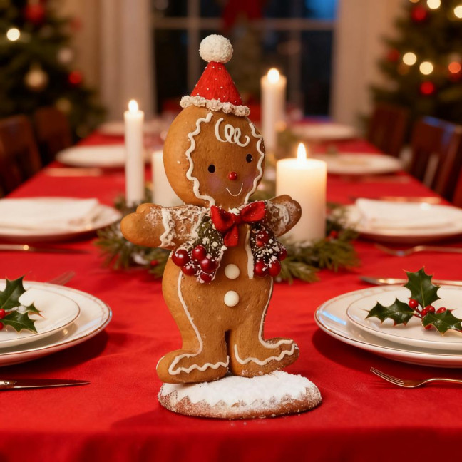 Christmas Gingerbread Man Night Light Battery Powered Resin Cookie Man Decoration Lamp Home Office Bedroom Kids Room Holiday Party Ornament 