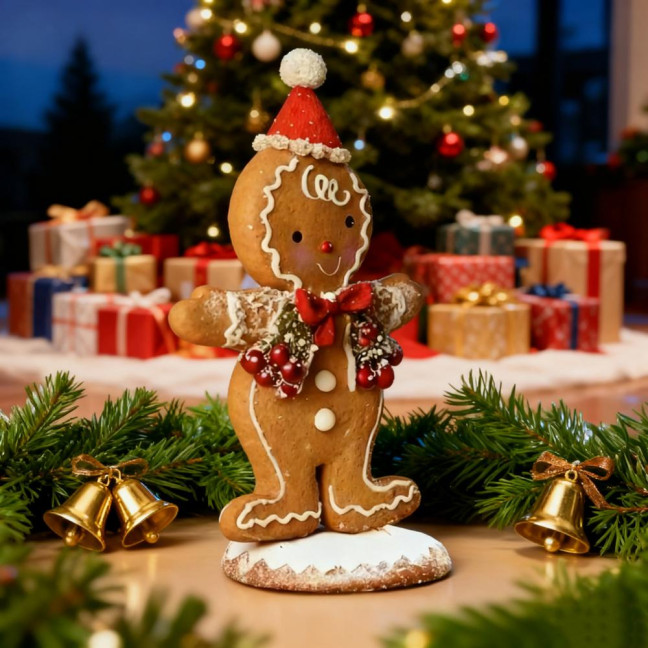 Christmas Gingerbread Man Night Light Battery Powered Resin Cookie Man Decoration Lamp Home Office Bedroom Kids Room Holiday Party Ornament 