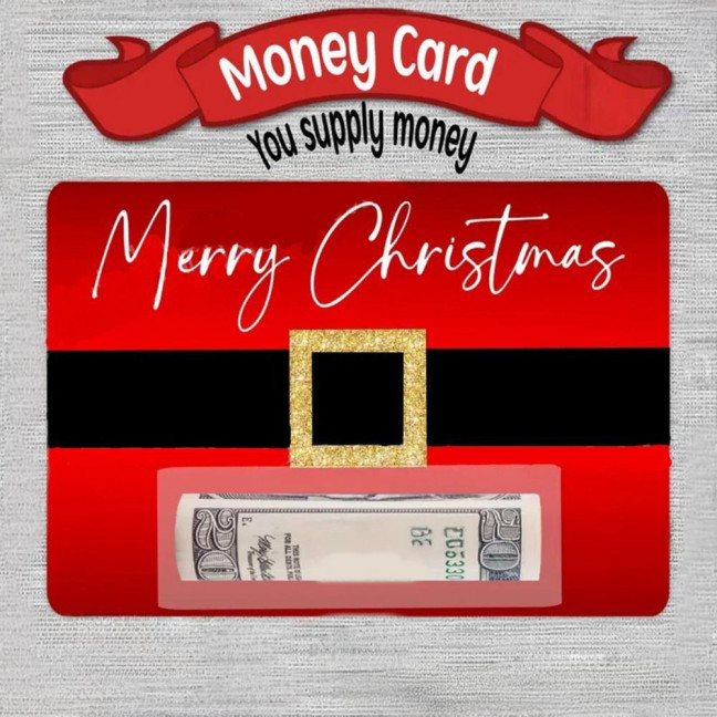 Santa Belt Christmas Money Card Festive Greeting Card with Red Sash Design Seasonal Greetings Card for Holiday Gifts And Cash Present