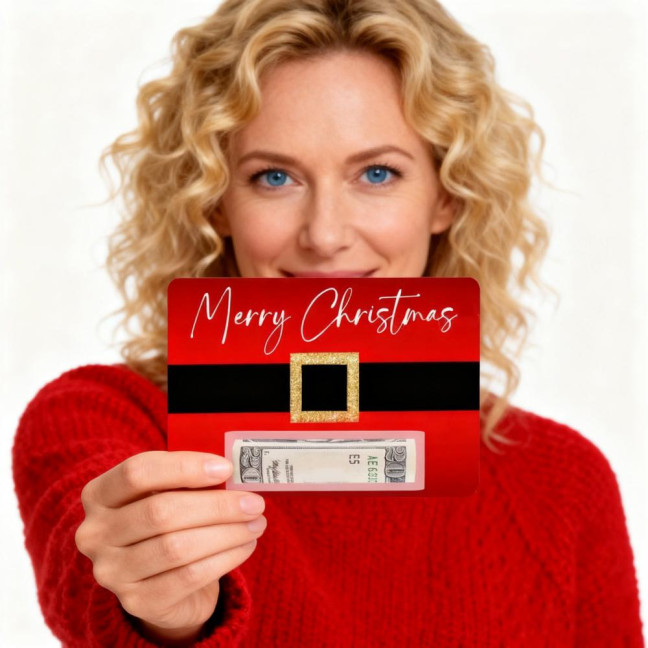 Santa Belt Christmas Money Card Festive Greeting Card with Red Sash Design Seasonal Greetings Card for Holiday Gifts And Cash Present