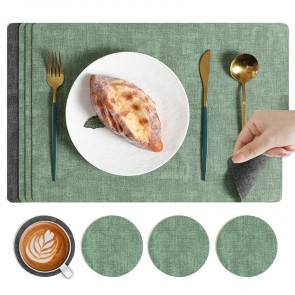 Dual Side Placemat Waterproof Faux Leather Coaster Placemat Solid Color Heat Insulation Pad for Dining Tables Countertops