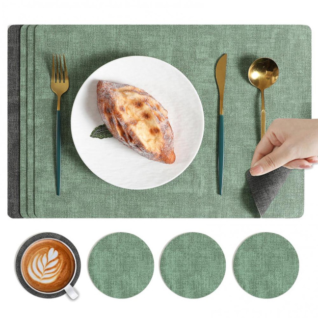 Dual Side Placemat Waterproof Faux Leather Coaster Placemat Solid Color Heat Insulation Pad for Dining Tables Countertops