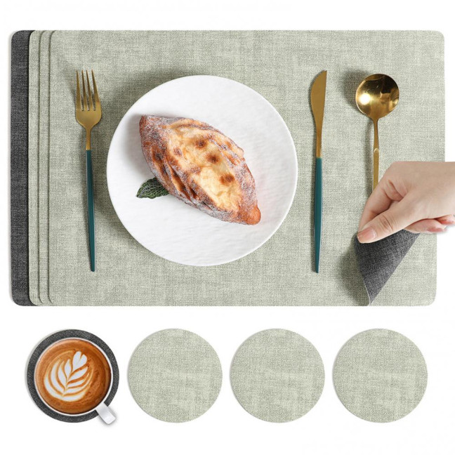 Dual Side Placemat Waterproof Faux Leather Coaster Placemat Solid Color Heat Insulation Pad for Dining Tables Countertops
