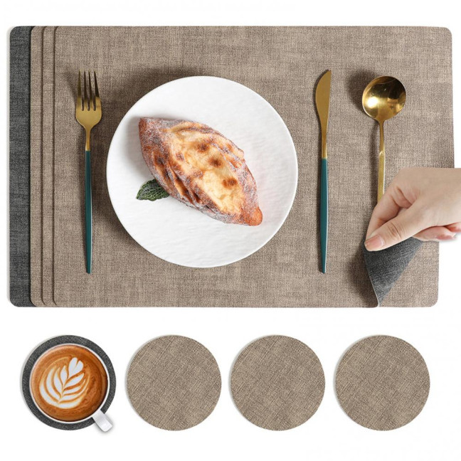 Dual Side Placemat Waterproof Faux Leather Coaster Placemat Solid Color Heat Insulation Pad for Dining Tables Countertops