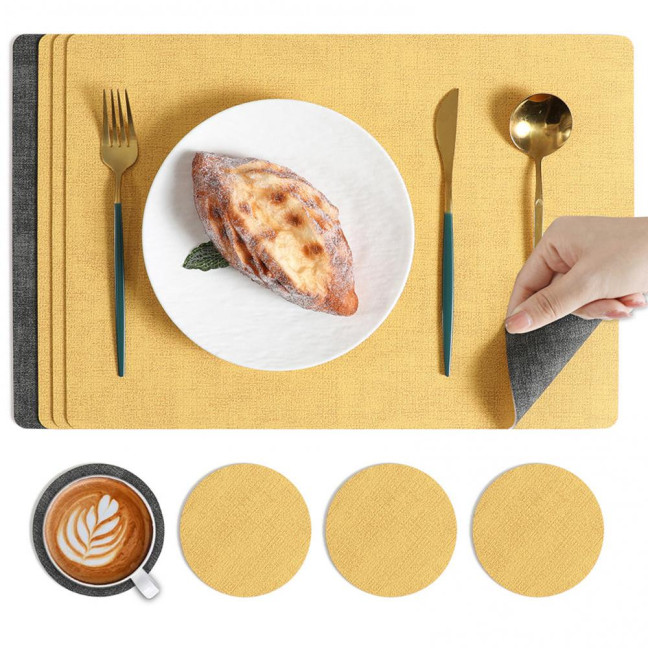 Dual Side Placemat Waterproof Faux Leather Coaster Placemat Solid Color Heat Insulation Pad for Dining Tables Countertops