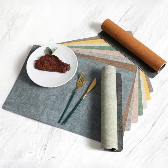 Dual Side Placemat Waterproof Faux Leather Coaster Placemat Solid Color Heat Insulation Pad for Dining Tables Countertops