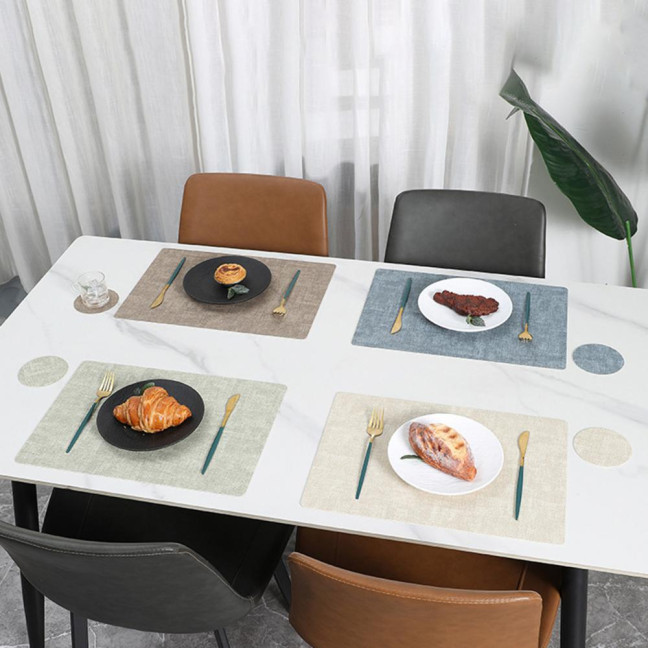 Dual Side Placemat Waterproof Faux Leather Coaster Placemat Solid Color Heat Insulation Pad for Dining Tables Countertops