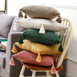 Boho Pillow Cover with Tassels Farmhouse Throw Pillow Case Decorative Pillowcase with Hidden Zipper for Home Living Room Couch Sofa Bedroom 