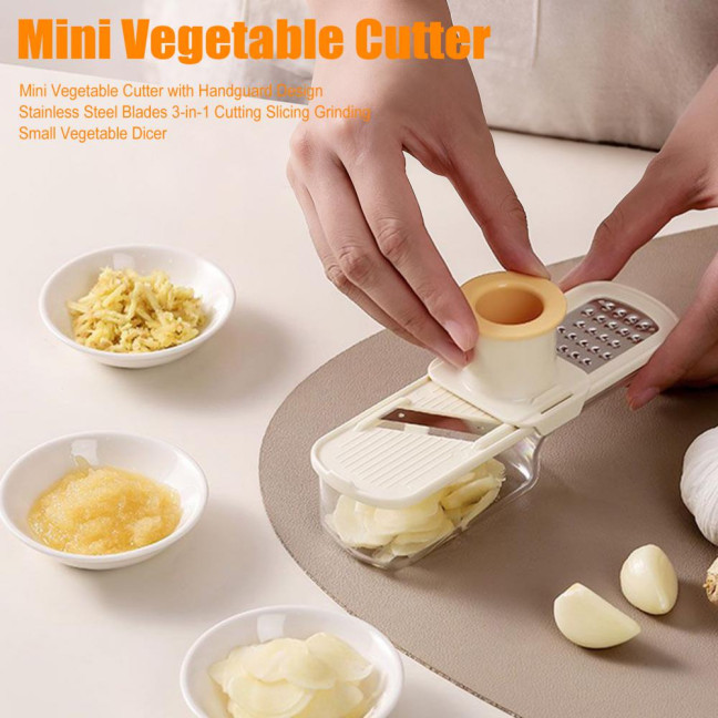 Mini Vegetable Cutter with Handguard Design Stainless Steel Blades 3-in-1 Cutting Slicing Grinding Small Vegetable Dicer