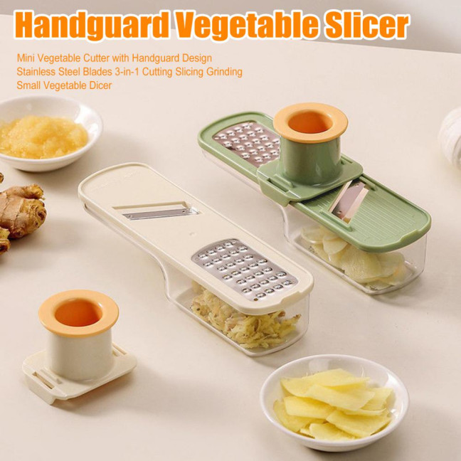 Mini Vegetable Cutter with Handguard Design Stainless Steel Blades 3-in-1 Cutting Slicing Grinding Small Vegetable Dicer