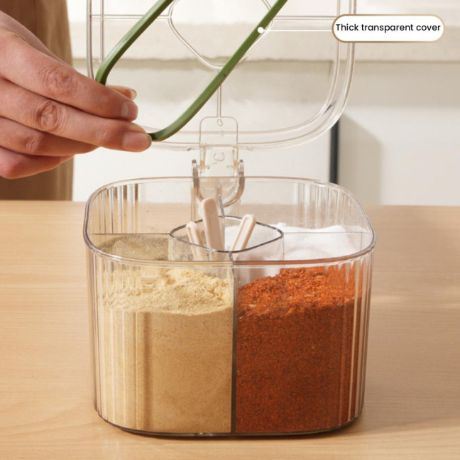 Kitchen Seasoning Jar with Spoon Slot Multi-Compartment Salt Pepper Organizer Transparent Seasoning Box Kitchen Seasoning Jar with Spoon Slot Multi-Compartment Salt Pepper Organizer Transparent Seasoning Box