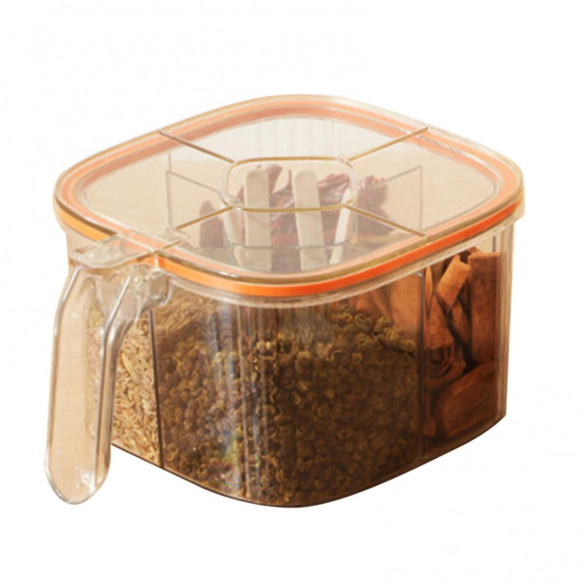 Kitchen Seasoning Jar with Spoon Slot Multi-Compartment Salt Pepper Organizer Transparent Seasoning Box Kitchen Seasoning Jar with Spoon Slot Multi-Compartment Salt Pepper Organizer Transparent Seasoning Box