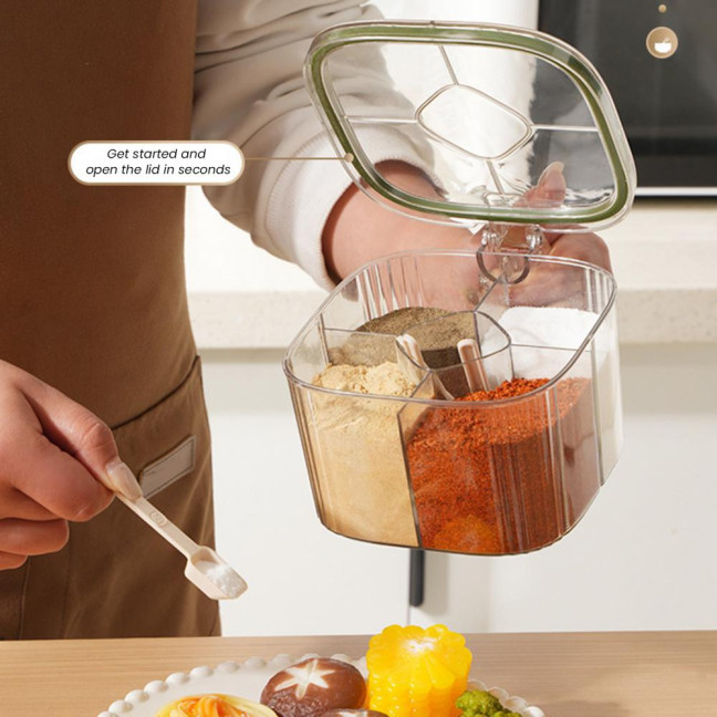 Kitchen Seasoning Jar with Spoon Slot Multi-Compartment Salt Pepper Organizer Transparent Seasoning Box Kitchen Seasoning Jar with Spoon Slot Multi-Compartment Salt Pepper Organizer Transparent Seasoning Box