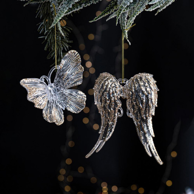 Christmas Tree Ornament Standing Deer Cup Butterflies Wing Design Sparkling Hanging Decoration Festive Holiday Season Home Decor