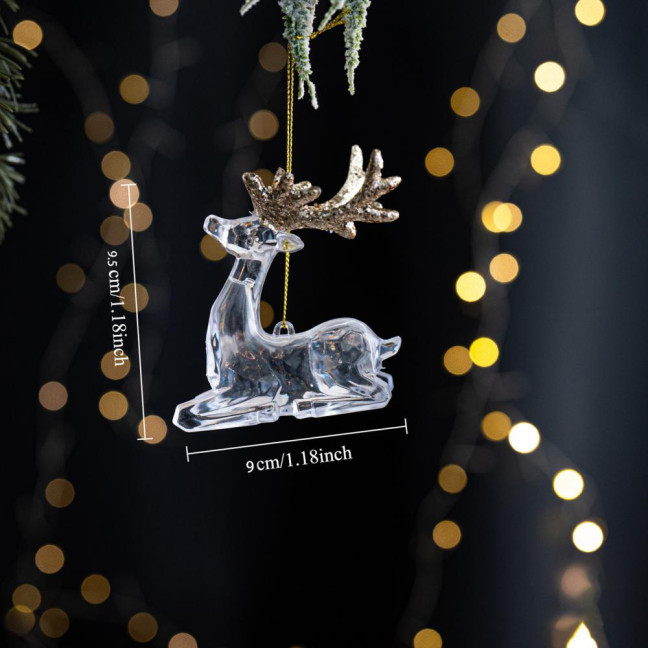 Christmas Tree Ornament Standing Deer Cup Butterflies Wing Design Sparkling Hanging Decoration Festive Holiday Season Home Decor